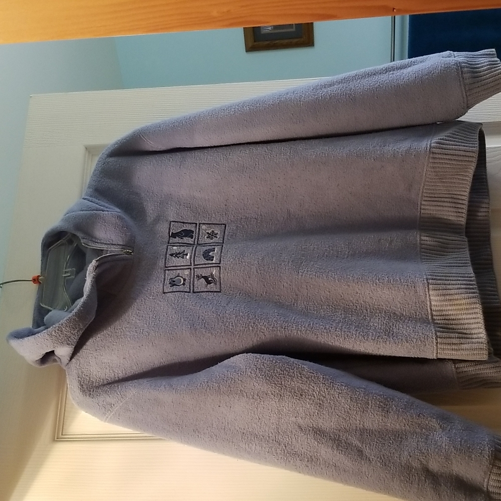 Hooded fleece pullover.  Winter themed